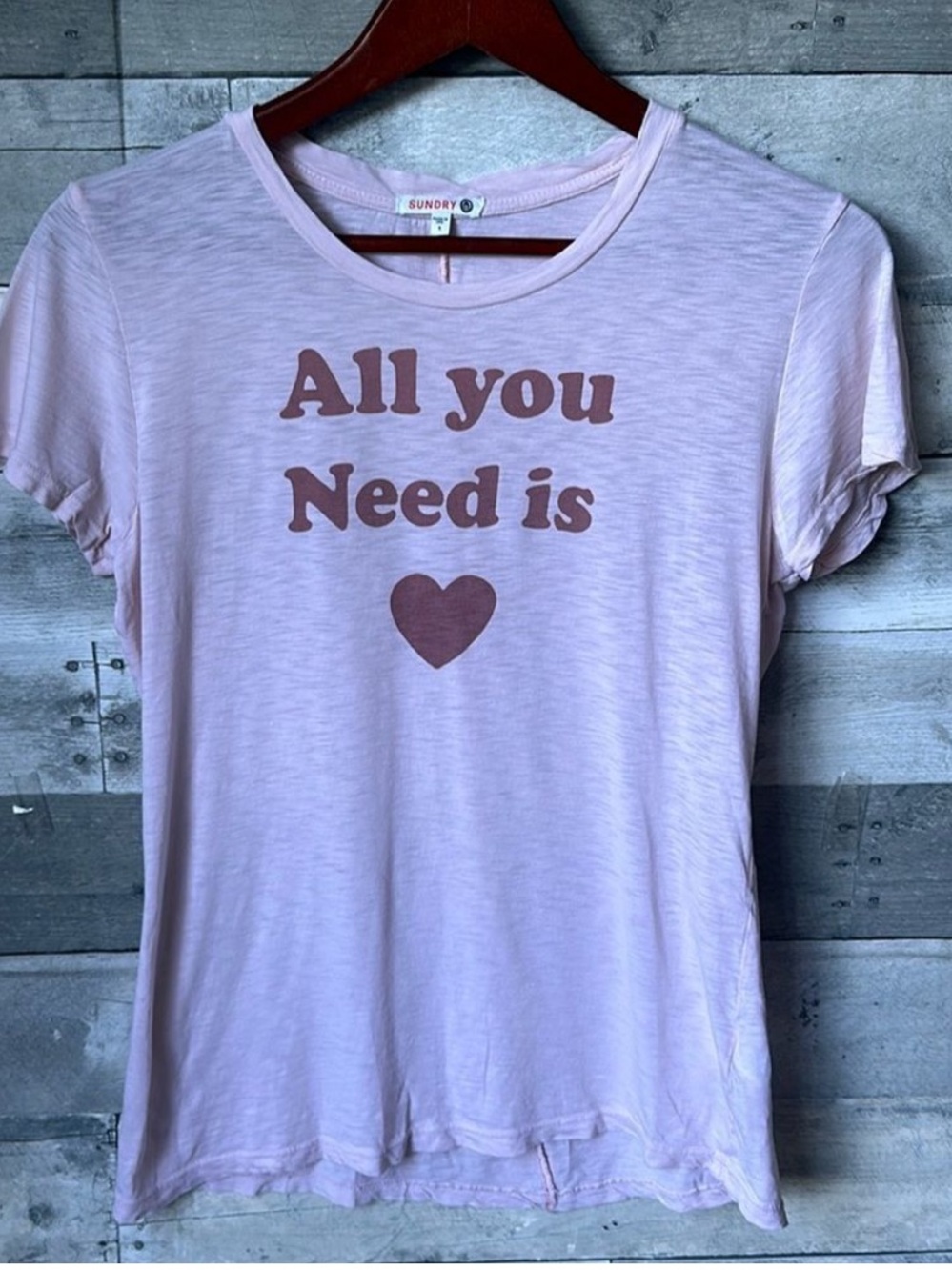 Sundry "All You Need is Love" graphic t-shirt in heather pink Size 2/ Medium